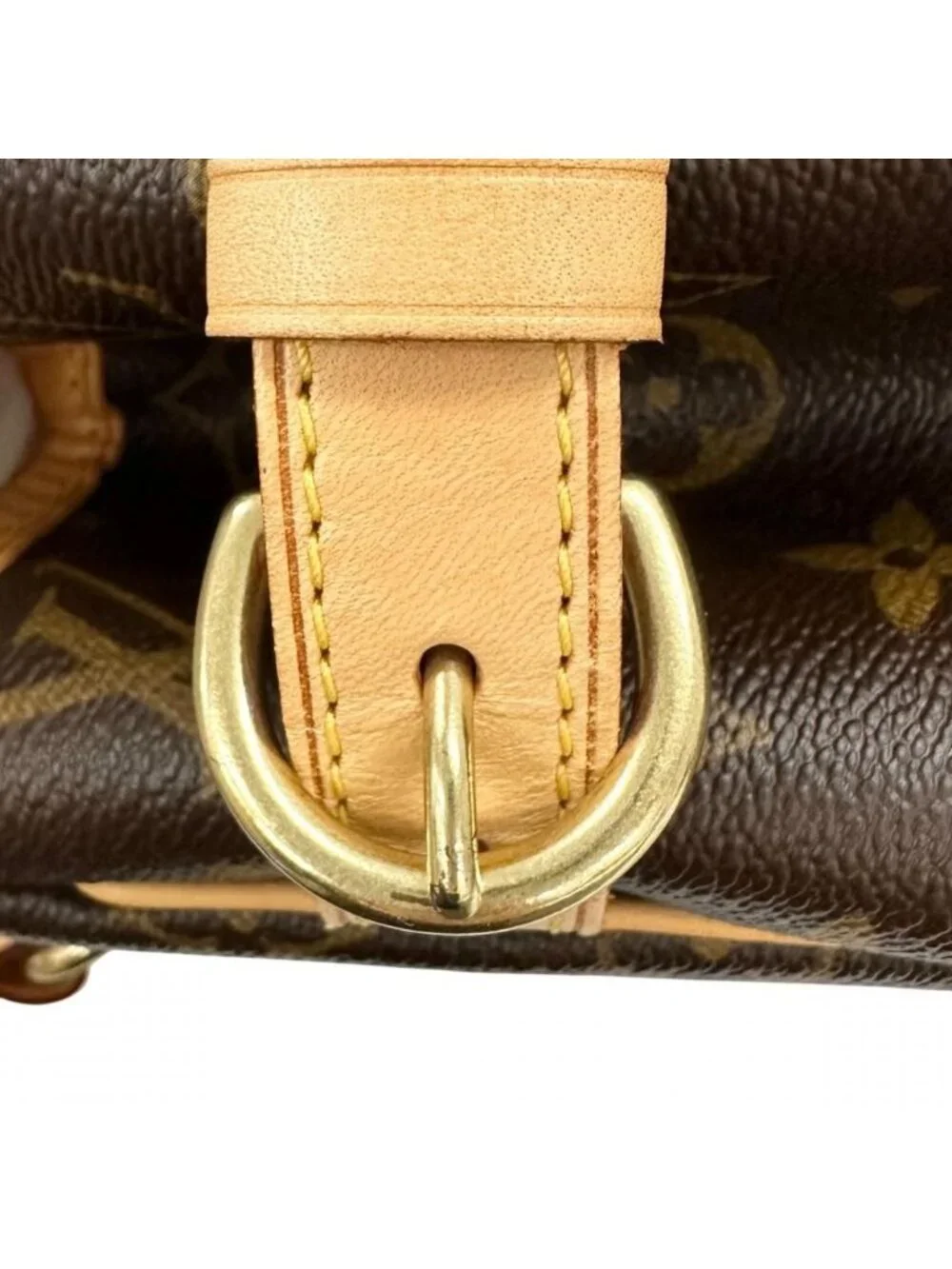 Louis Vuitton Handbag Batignolles Monogram Canvas Vachetta Leather Brown Gold